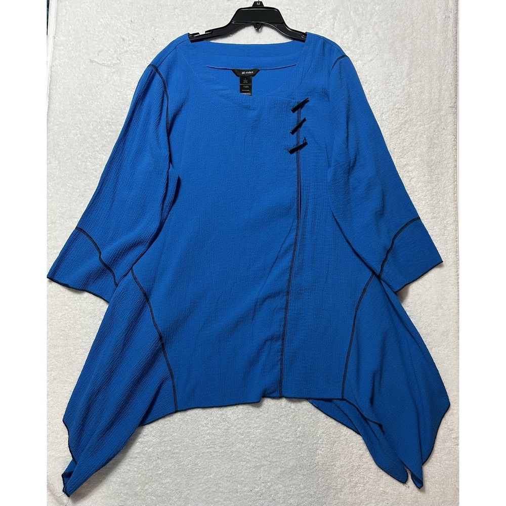 Ali Miles Womens Size L Blue 3/4 Sleeve Scoop Neck Blouse Top (U2)